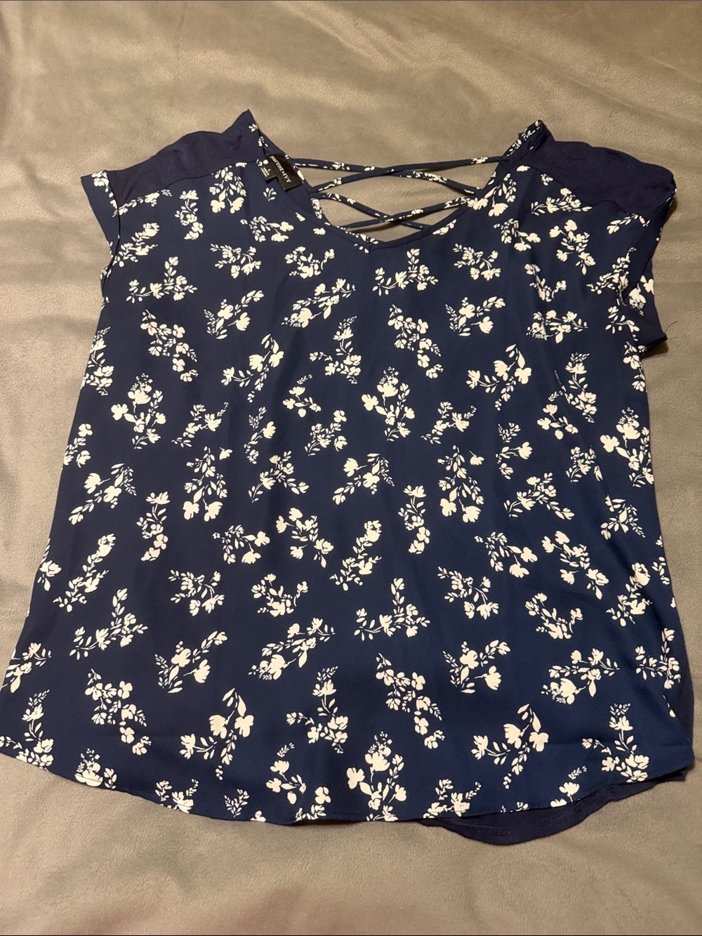 Navy Floral Crisscross Cap-Sleeve Blouse